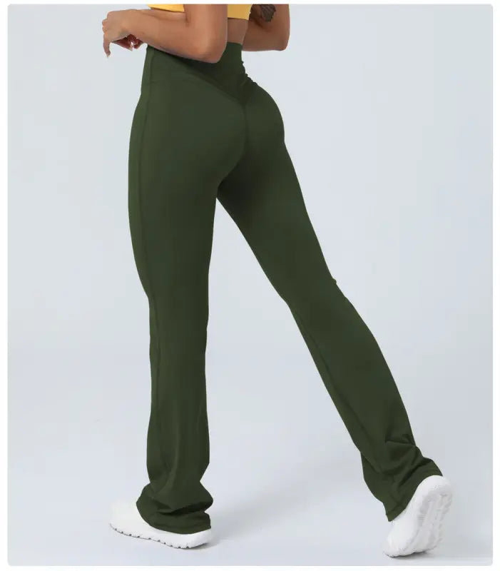 Olive green flared leggings for casual flared yoga pants styling and versatile workout wear
