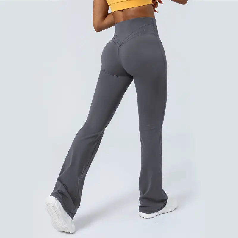 Gray flared yoga pants for casual wear, part of the purplish blue flared yoga pants collection
