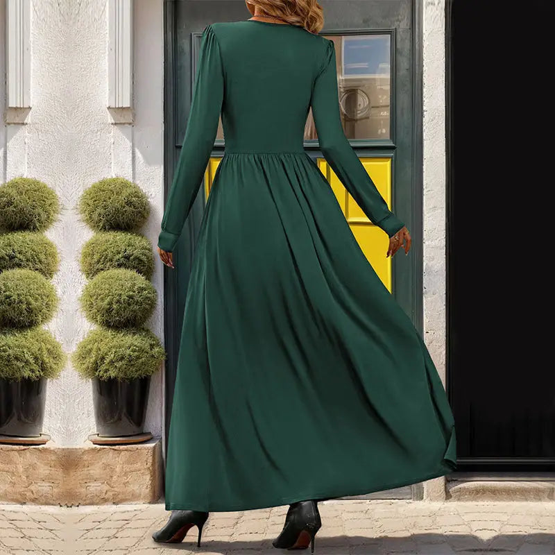 Long-sleeved green dress from Purplish Blue Split Slim Fit Maxi Dress collection