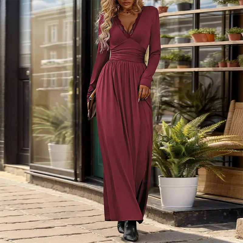 Purplish Blue Split Slim Fit Maxi Dress with Long Sleeves showcasing sexy split design