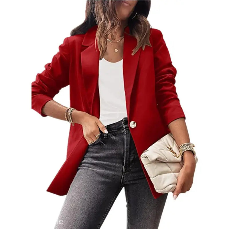 Purplish Blue Slim Fit Jacket for Office in stylish red blazer outfit, perfect for Spring/Fall