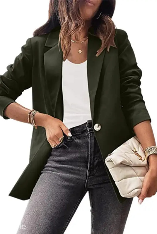Woman’s olive green blazer from the Purplish Blue Slim Fit Jacket for Office collection