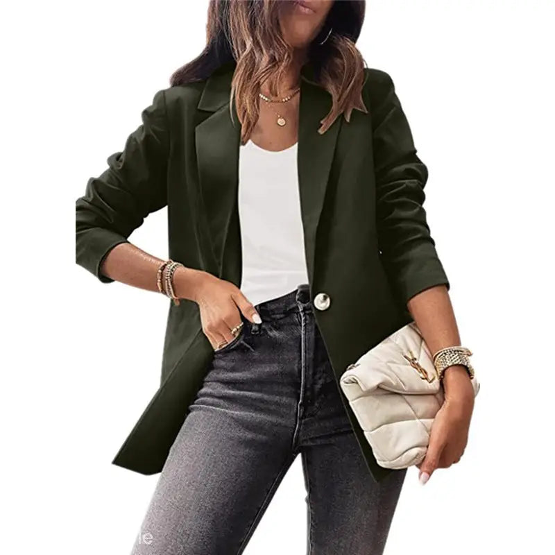 Woman’s olive green blazer from the Purplish Blue Slim Fit Jacket for Office collection