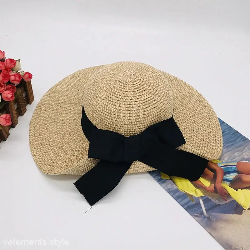 Raffia Bucket Hat with Big Bow Sunshade for stylish sun protection and natural elegance