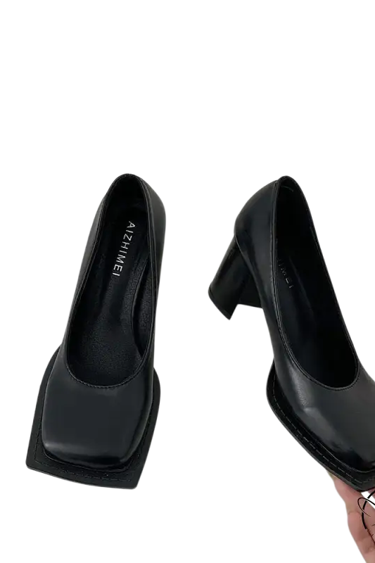 Black patent leather square heels high pumps in white black size