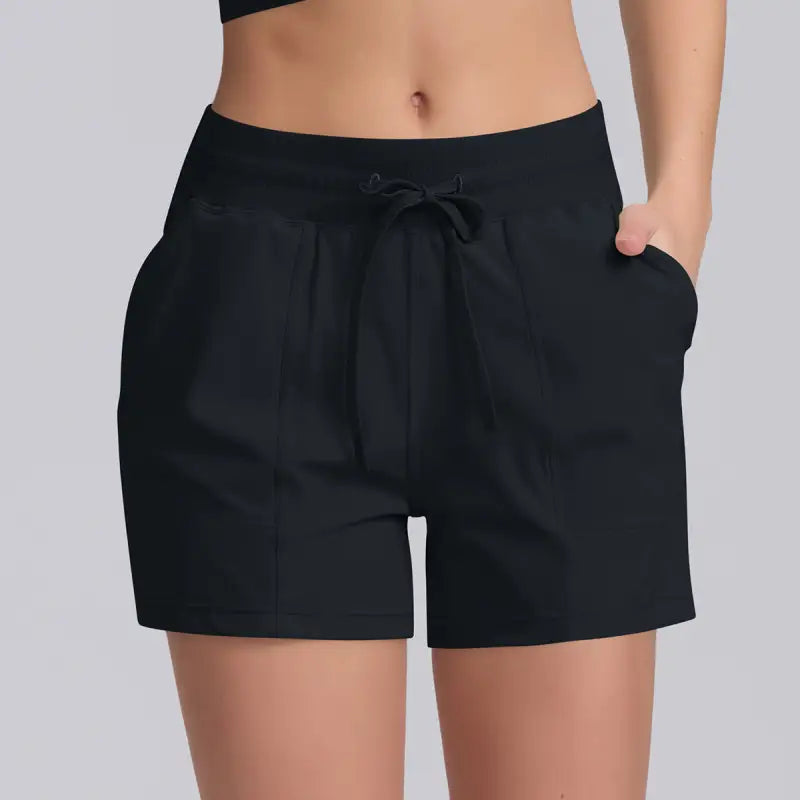 Rose Pink Casual Yoga Shorts with Black Drawstring for Comfortable Yoga and Exercise