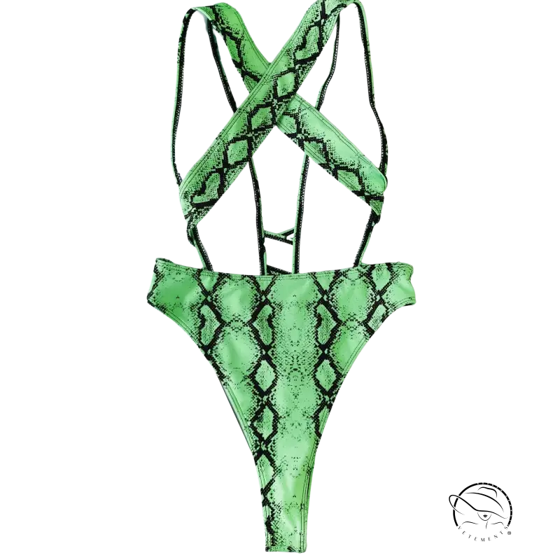 Rose red serpentine backless cutout swimsuit sexy bikini by Langry