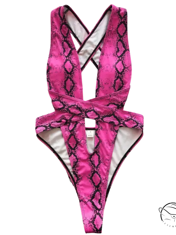 Rose red serpentine backless cutout langry swimsuit sexy bikini