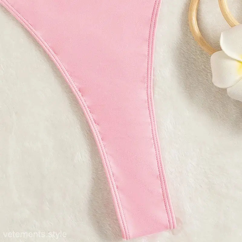Pink velvet ribbon with sheen accentuating Royal Blue Backless Sexy Swimsuit for free shipping