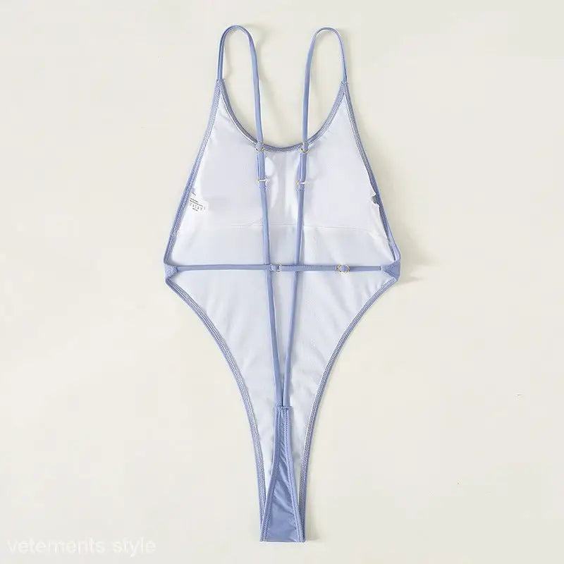 Light blue lavender high-cut one-piece backless sexy swimsuit with thin straps