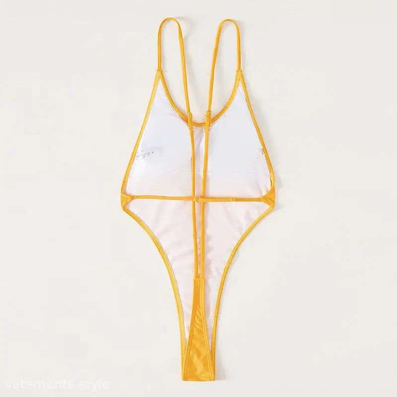 White swimsuit with yellow trim and strappy back design in a Royal Blue Backless Sexy Swimsuit