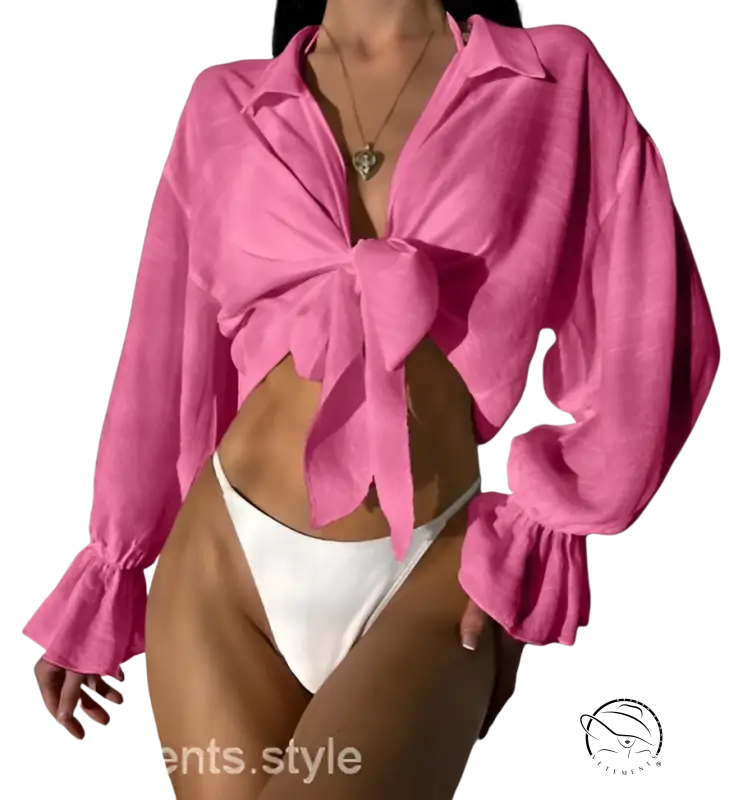 Royal blue boho tie-front blouse with ruffled sleeves