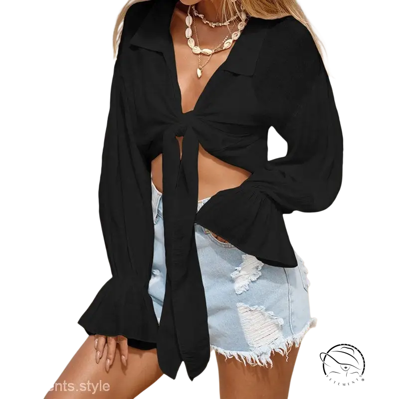 Royal blue tie-front blouse with boho sleeves for summer vacation