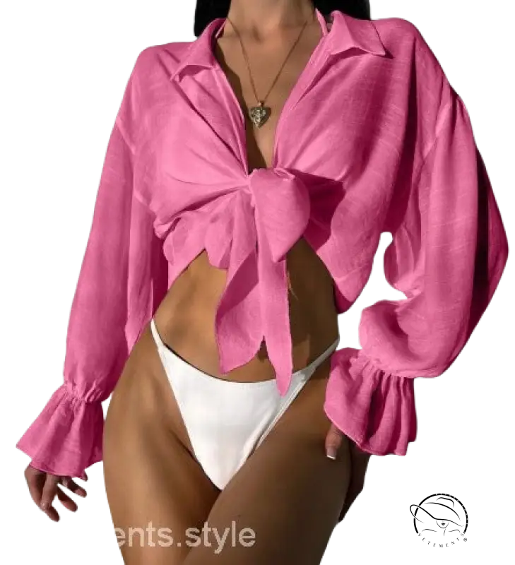 Royal blue boho tie-front blouse with ruffled sleeves