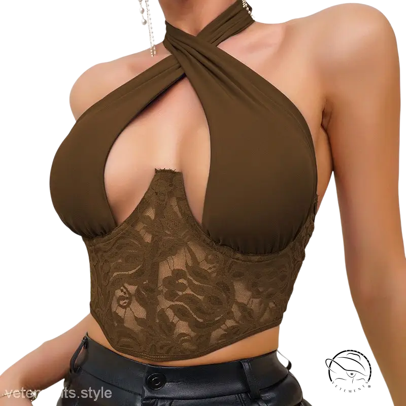 Royal blue corset sexy outfit halter lace crop top with crossed chest fabric