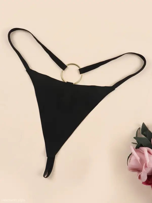 Black ice silk panties with metal ring detail in waistband, stylish luxury lingerie