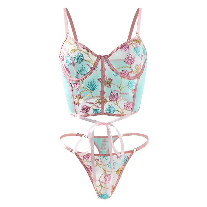 Seasonless Lace Embroidery Lingerie Set with Floral Details