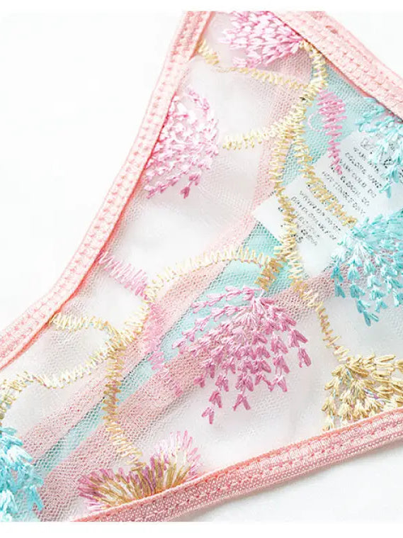 Seasonless Lace Embroidery Lingerie Set with Floral Details