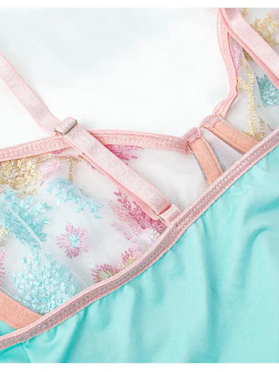 Seasonless Lace Embroidery Lingerie Set with Floral Details