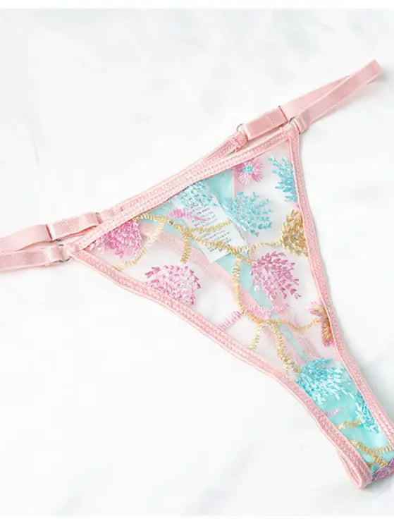 Seasonless Lace Embroidery Lingerie Set with Floral Details