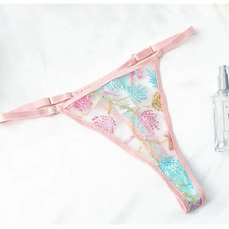 Seasonless Lace Embroidery Lingerie Set with Floral Details