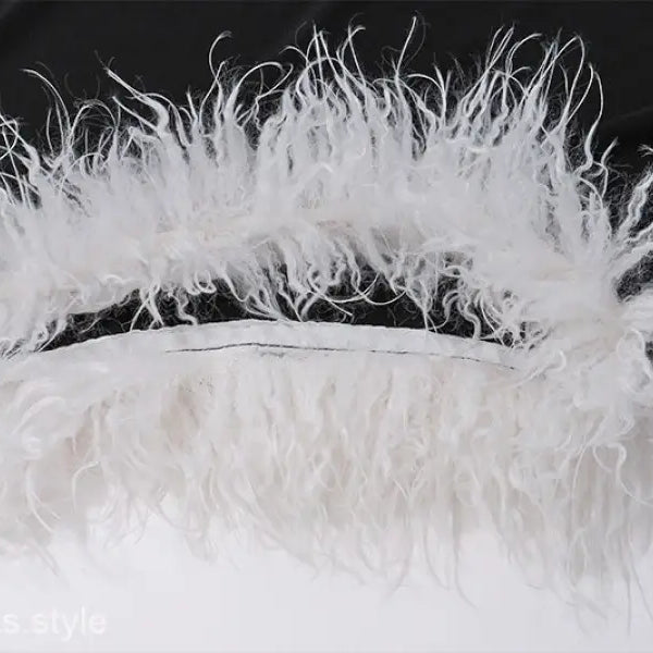 Fluffy white feather with wispy strands on Maxi Dress with high grade fur stitching