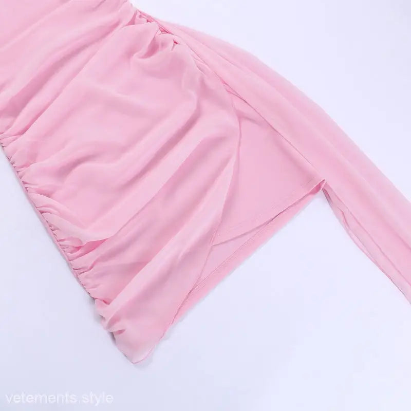 Sexy mesh ribbon dress with pink leggings and elastic waistband