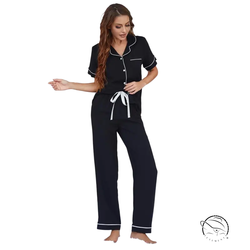 Sexy black two piece suit pajamas with short sleeved trousers
