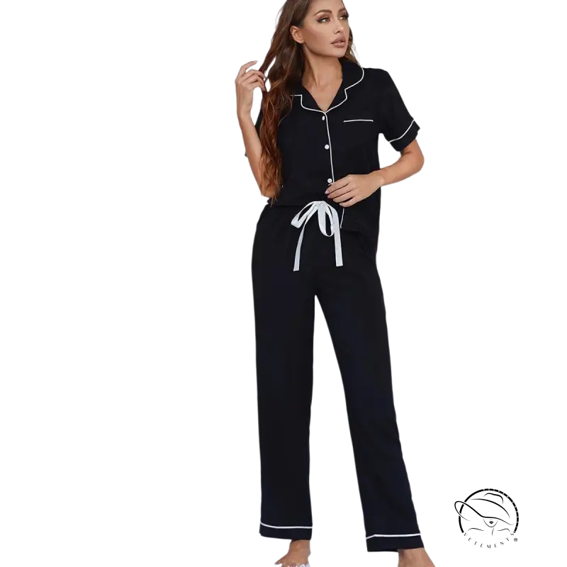 Sexy black two piece suit pajamas with short sleeved trousers
