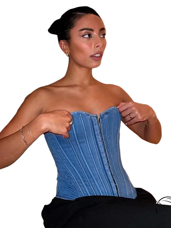 Sexy blue denim split wrapped chest tube top for summer