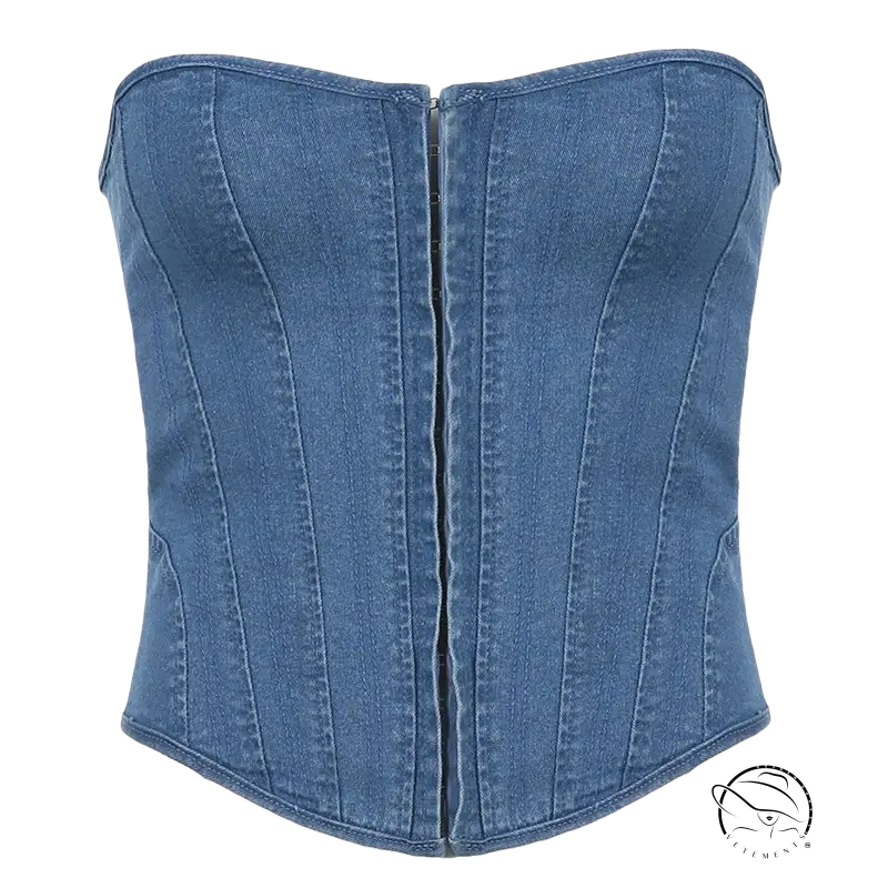 Sexy blue denim split wrapped chest tube top for summer