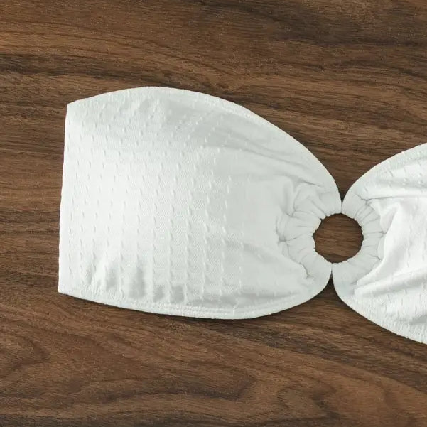 White textured face mask for sexy boho swimsuit beach bikini