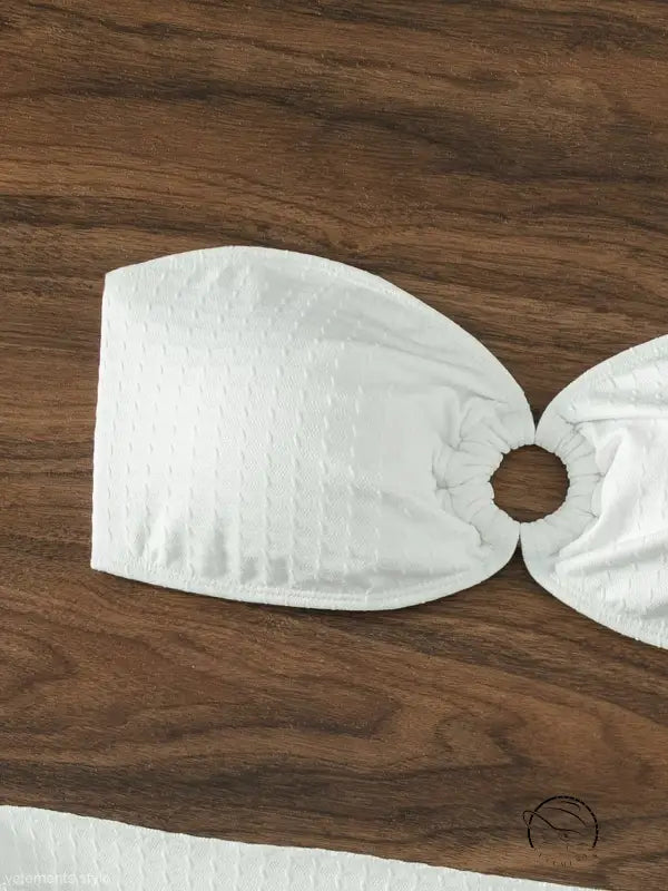 White textured face mask for sexy boho swimsuit beach bikini