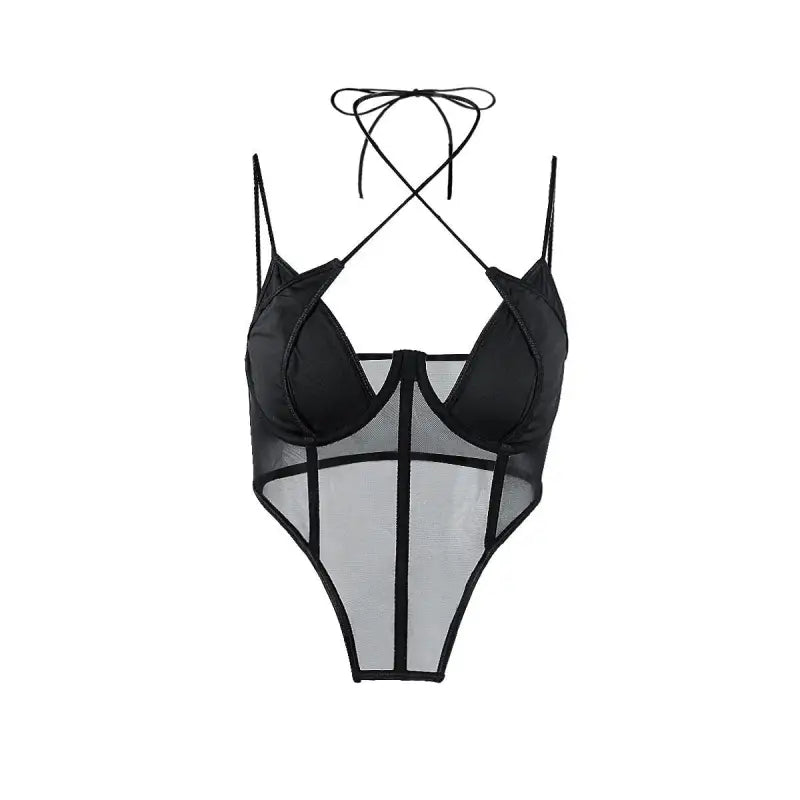 Black mesh bodysuit from Stylish Solid Comfy Corset in Vetements Style Fashion