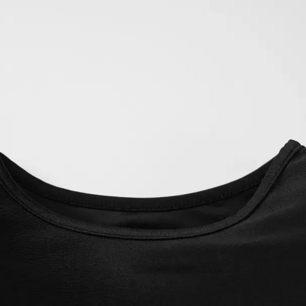 Black scoop neck top paired with a sexy cutout slim fit maxi dress for parties and clubs