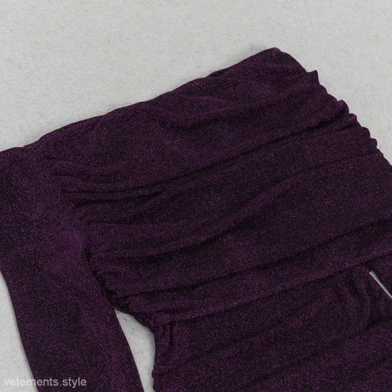 Purple off-the-shoulder ruched top for sexy evening slit dress with free shipping