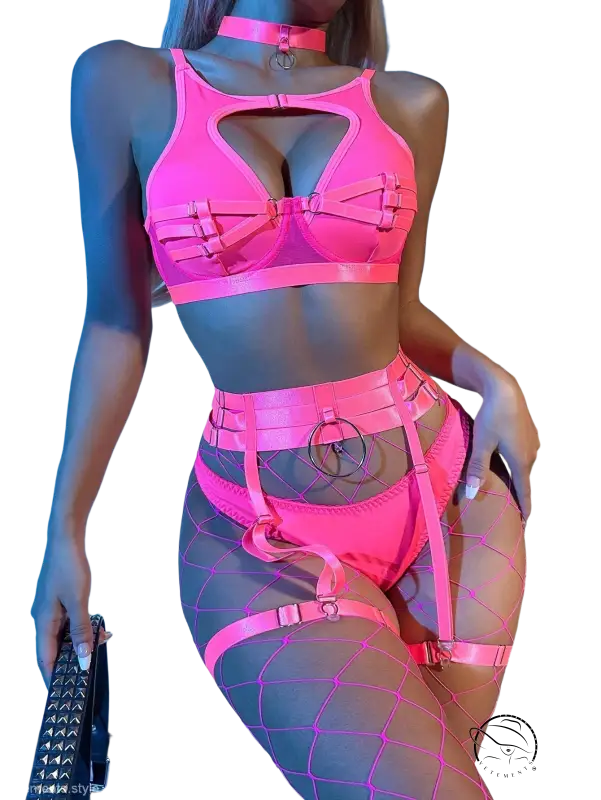 Sexy fishnet lingerie set with cutout stitching and tie accents