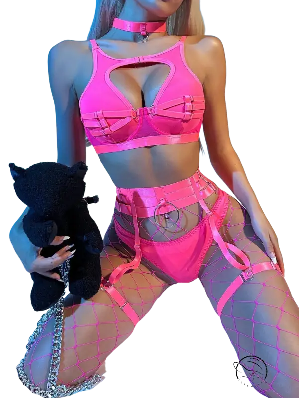 Sexy fishnet lingerie set with cutout stitching and tie accents