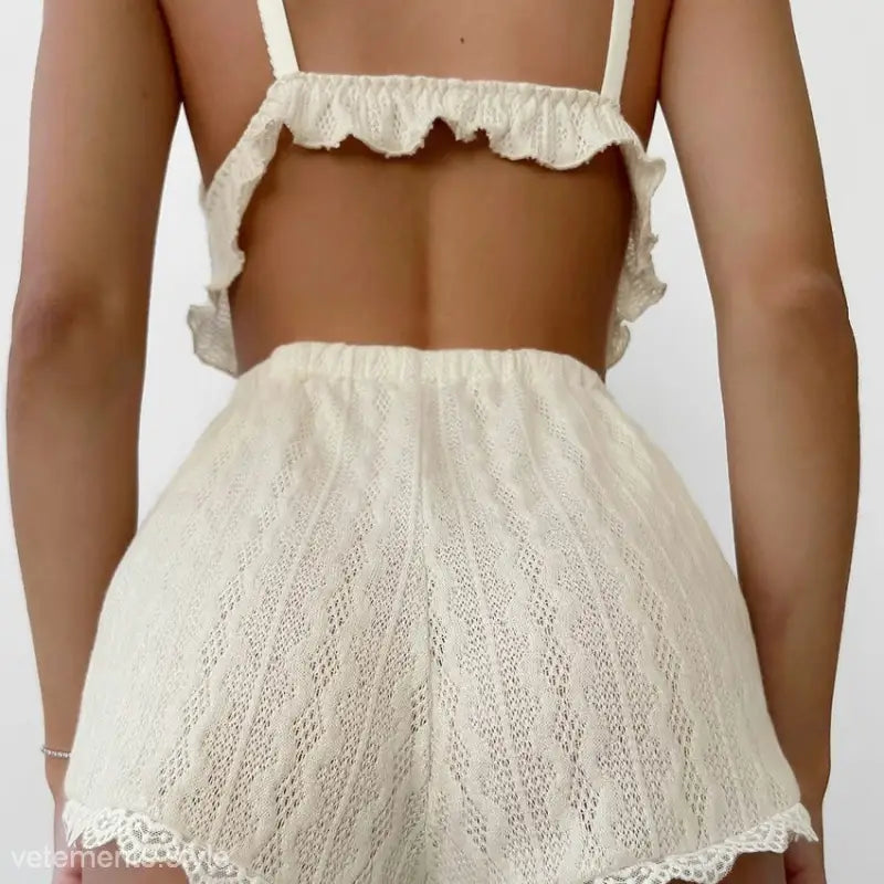 Crocheted ivory shorts and top set from the Sexy French Cutout Pajamas collection