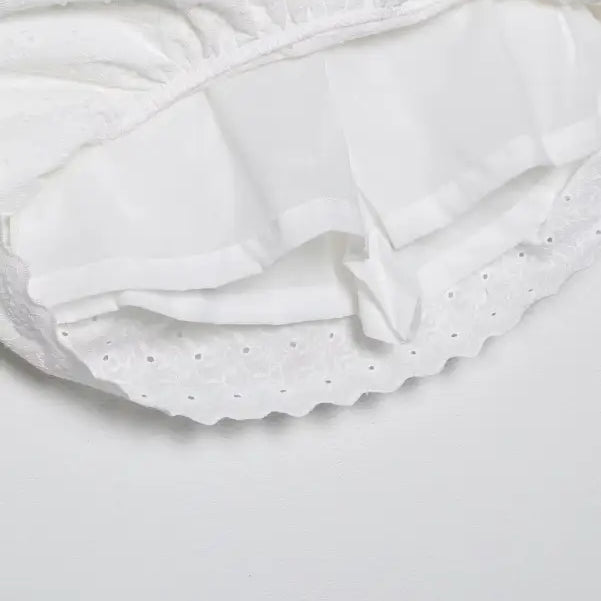 White eyelet fabric with scalloped edge on Sexy French Niche Hollow Cutout Crop Top