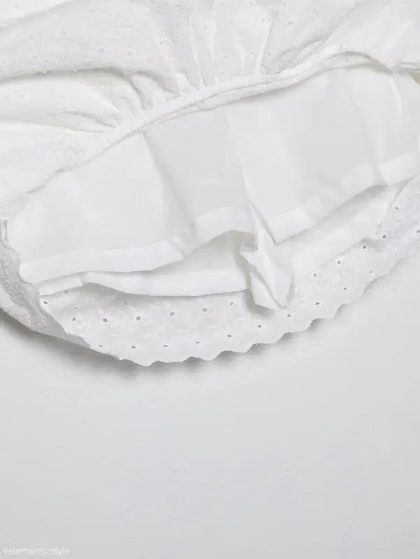White eyelet fabric with scalloped edge on Sexy French Niche Hollow Cutout Crop Top