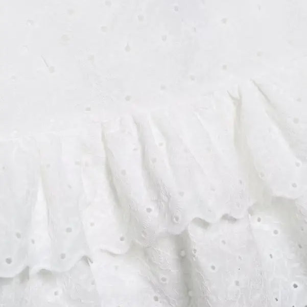 White eyelet ruffle fabric of French Niche Hollow Cutout Cotton Crop Top for Summer