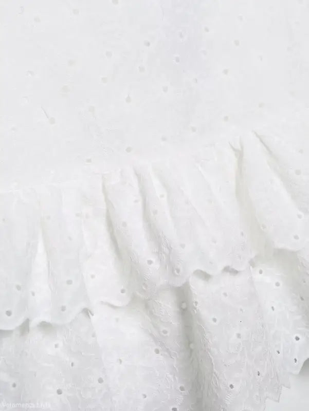 White eyelet ruffle fabric of French Niche Hollow Cutout Cotton Crop Top for Summer