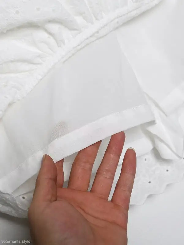 White eyelet fabric with lining of Sexy French Niche Hollow Cutout Cotton Crop Top