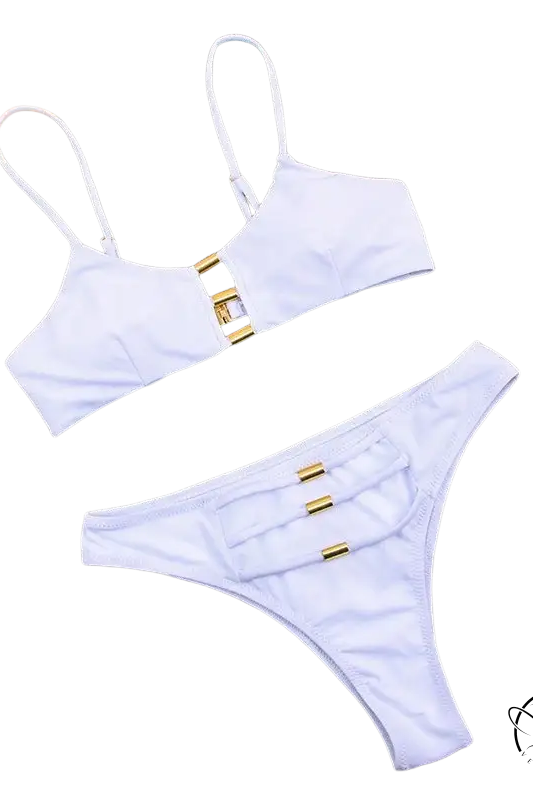 Sexy French style bikini in white with gold accents