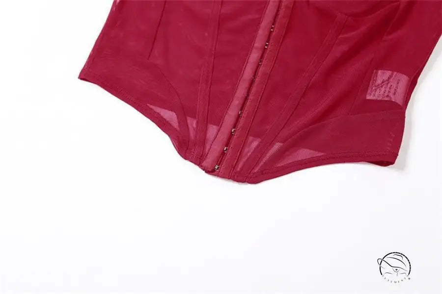 Sexy halter spaghetti straps red sheer bodysuit with hook-and-eye closure