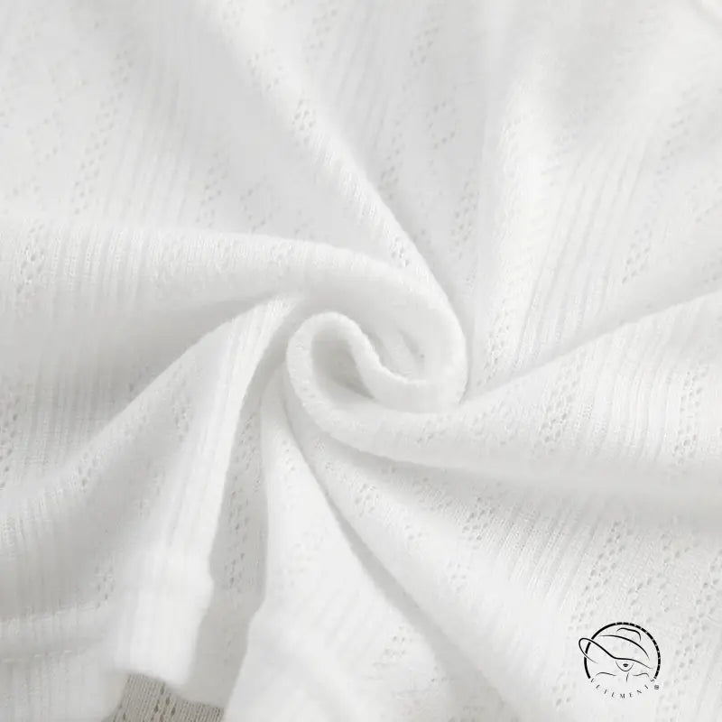 White lightweight semi-sheer sexy knitted shorts homewear set in spiral fabric