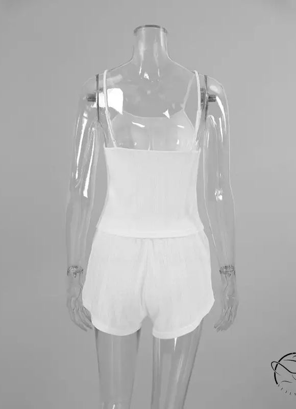 White sleeveless top and shorts set from the knitted shorts homewear collection