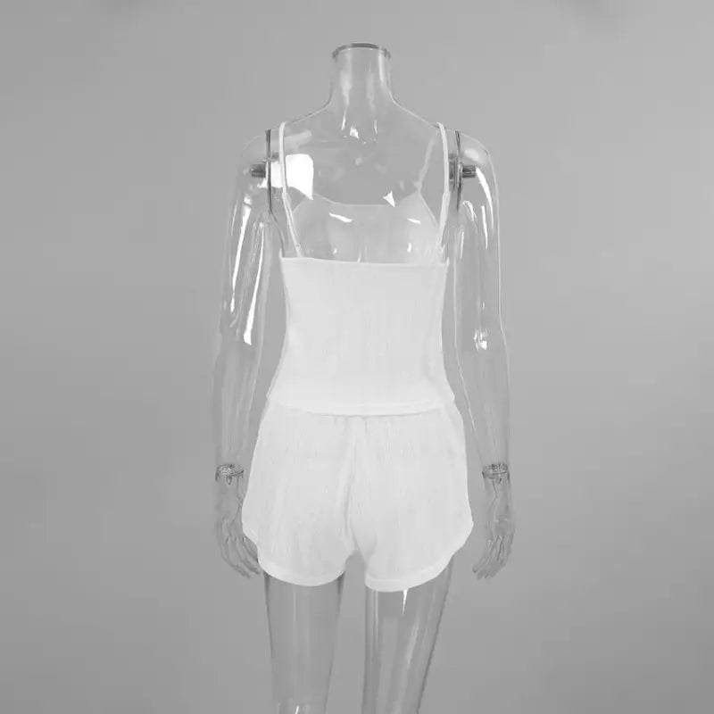 White sleeveless top and shorts set from the knitted shorts homewear collection