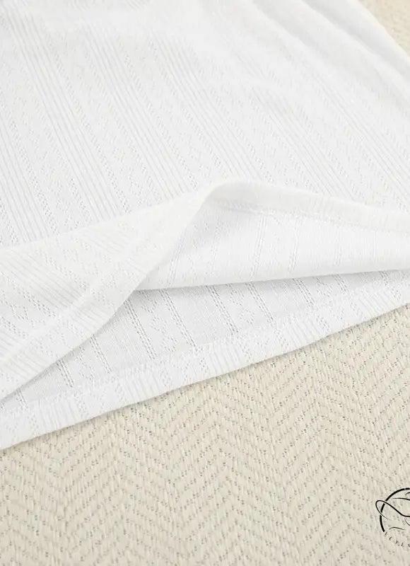 White textured loosely woven fabric in sexy knitted shorts homewear set